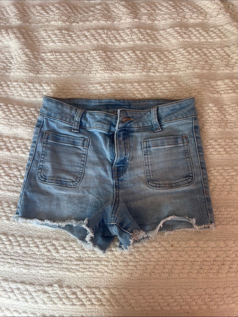 Celebrity Pink Light Blue Frayed Hem Denim Shorts